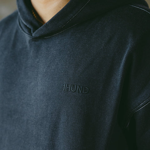 Staples Hoodie in Acid-wash Black & Contrast Stitching