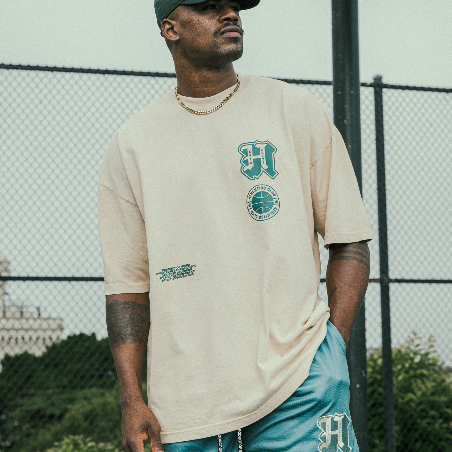 Sports Club Drop-shoulder Tee in Beige