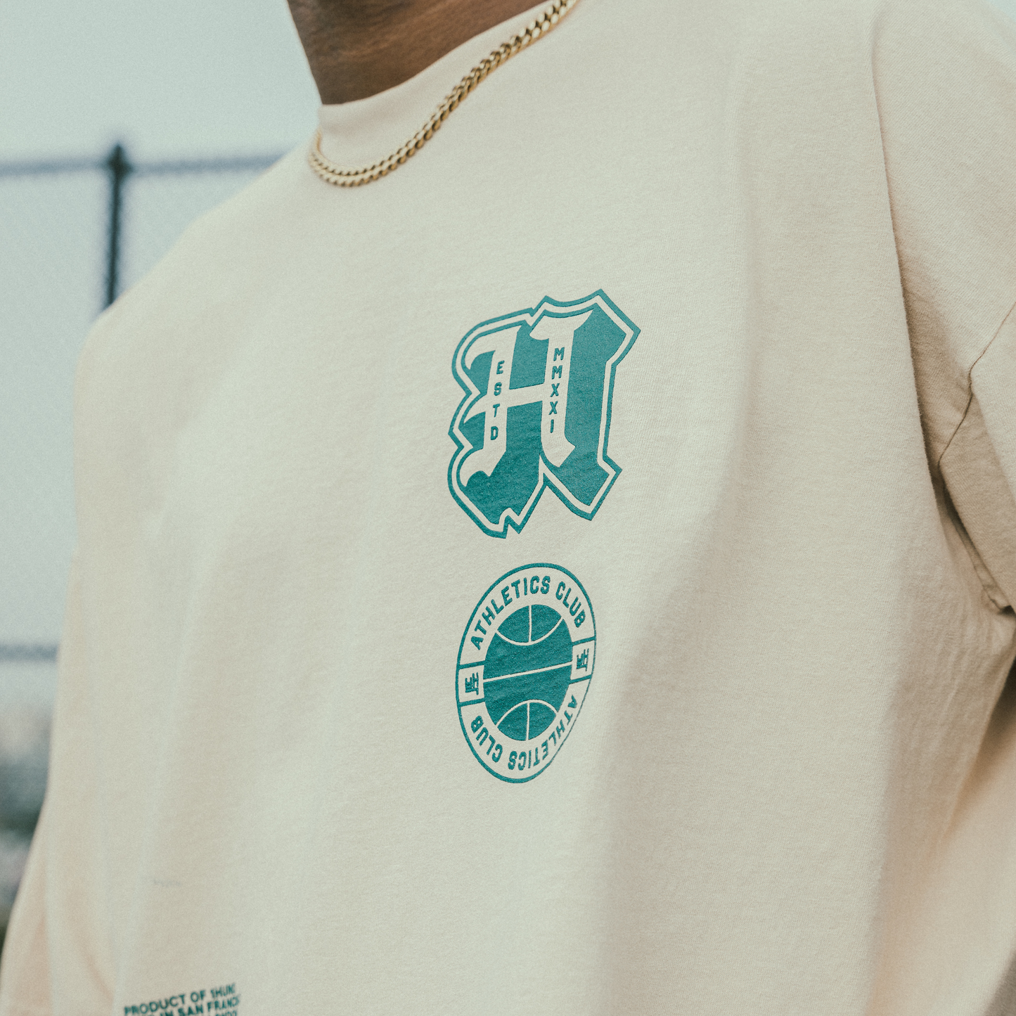 Sports Club Drop-shoulder Tee in Beige