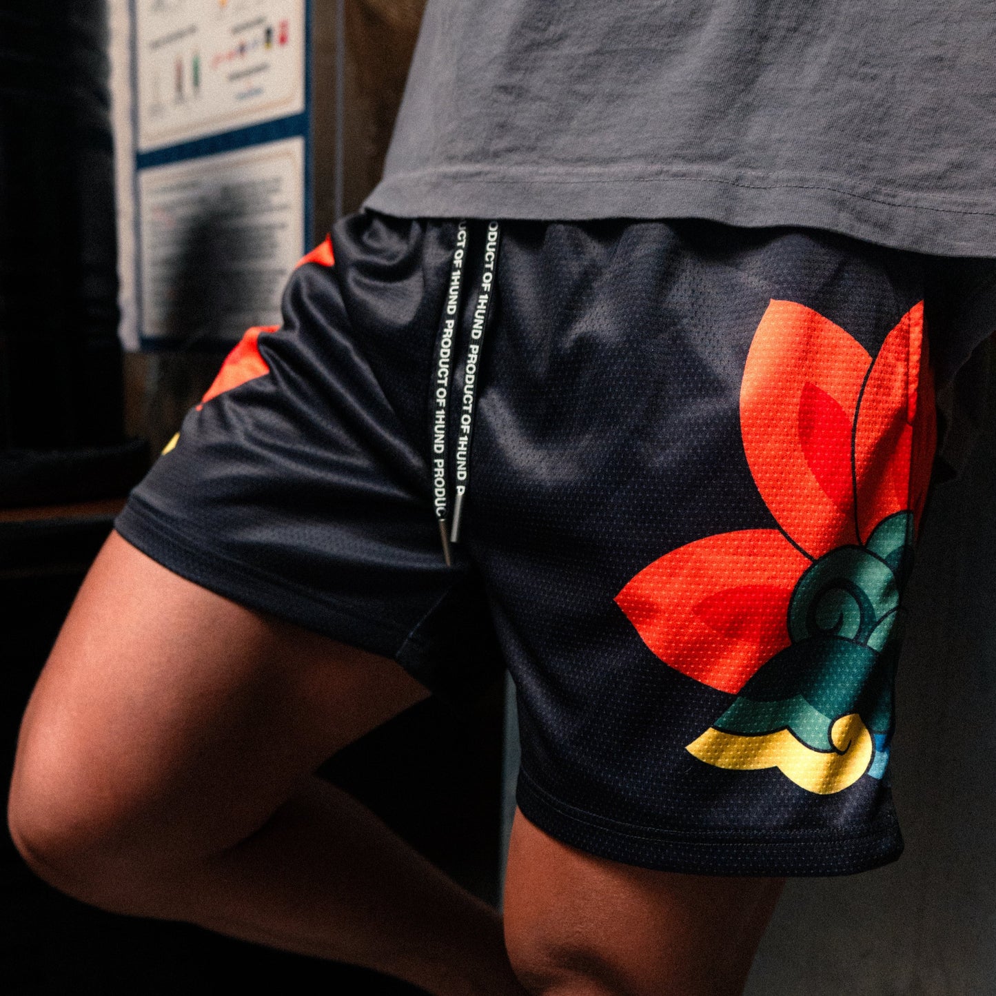 Dancheong Mesh Shorts in Dark Cyan
