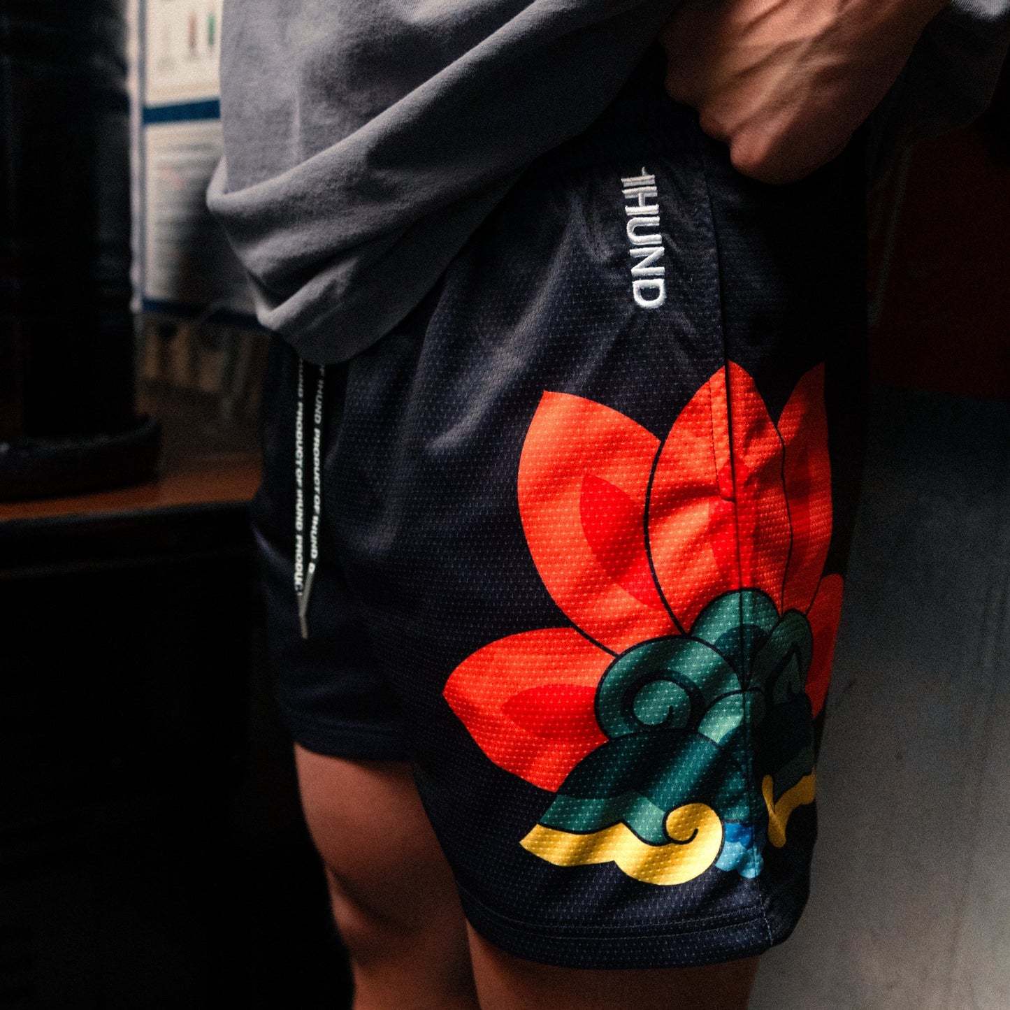 Dancheong Mesh Shorts in Dark Cyan