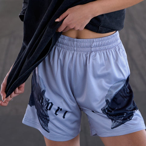 Memento Mori Afterlife Mesh Shorts in Cool Grey