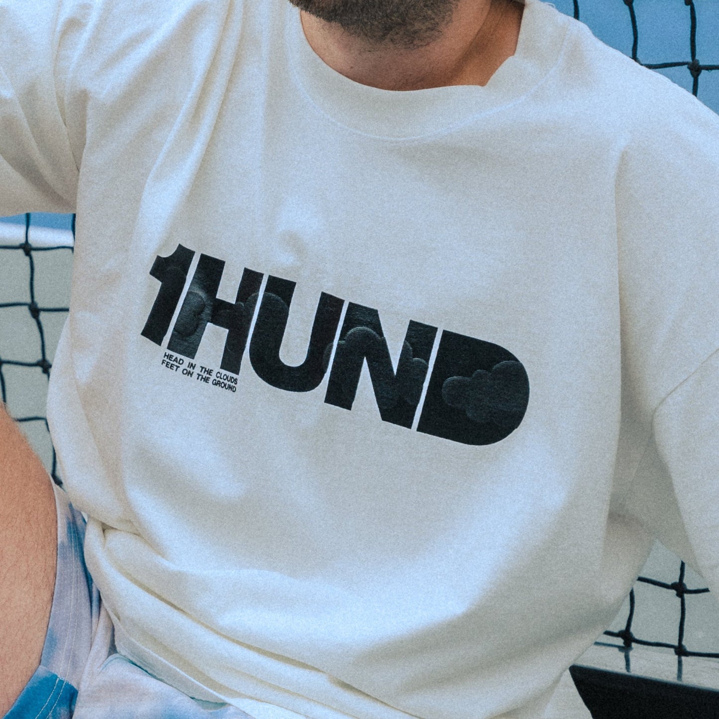 Head in the Clouds Black Puff Drop-shoulder Tee in Off-White