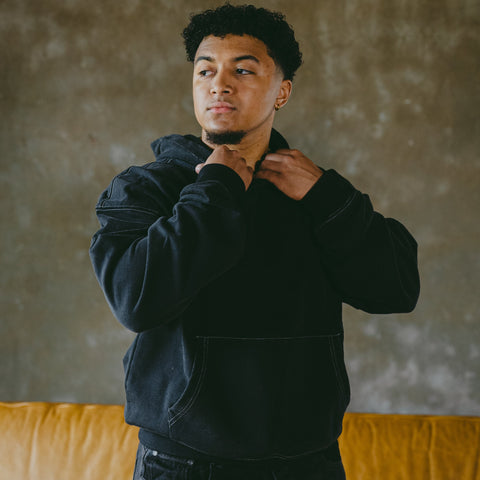 Staples Hoodie in Acid-wash Black & Contrast Stitching