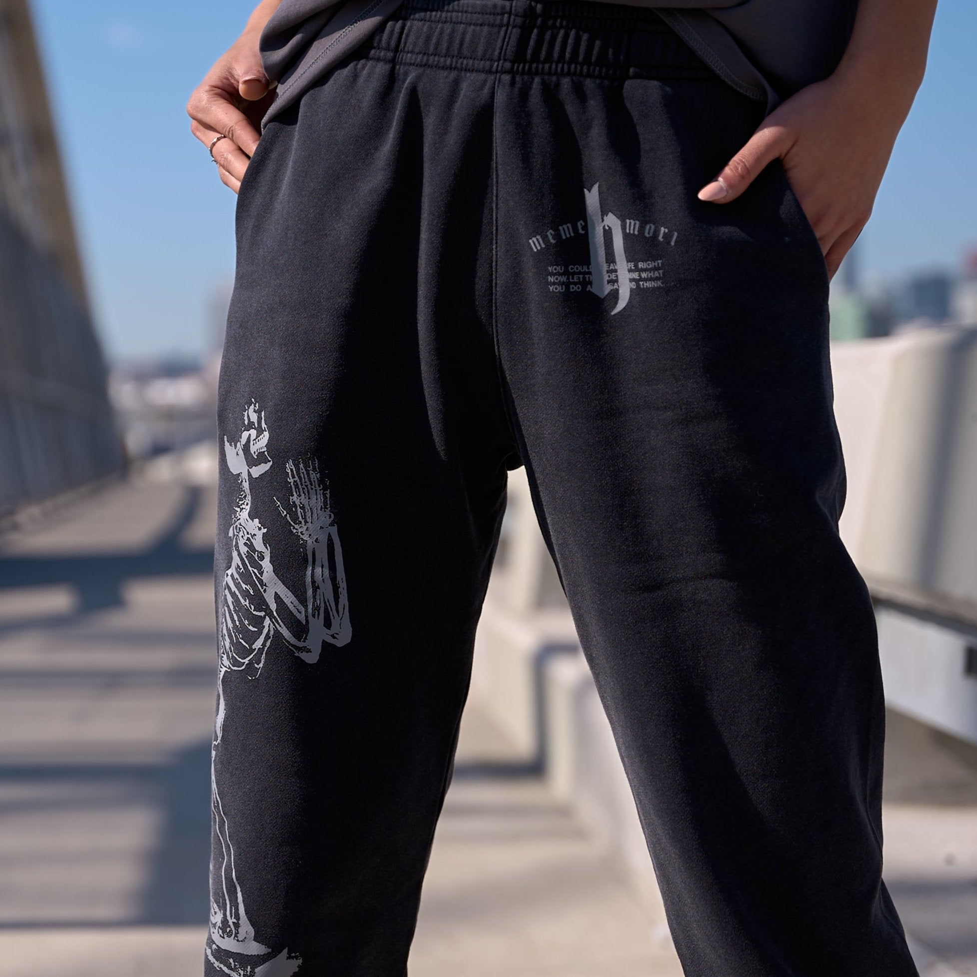 Memento Mori Mortality Joggers in Vintage Black