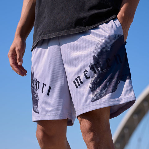 Memento Mori Afterlife Mesh Shorts in Cool Grey