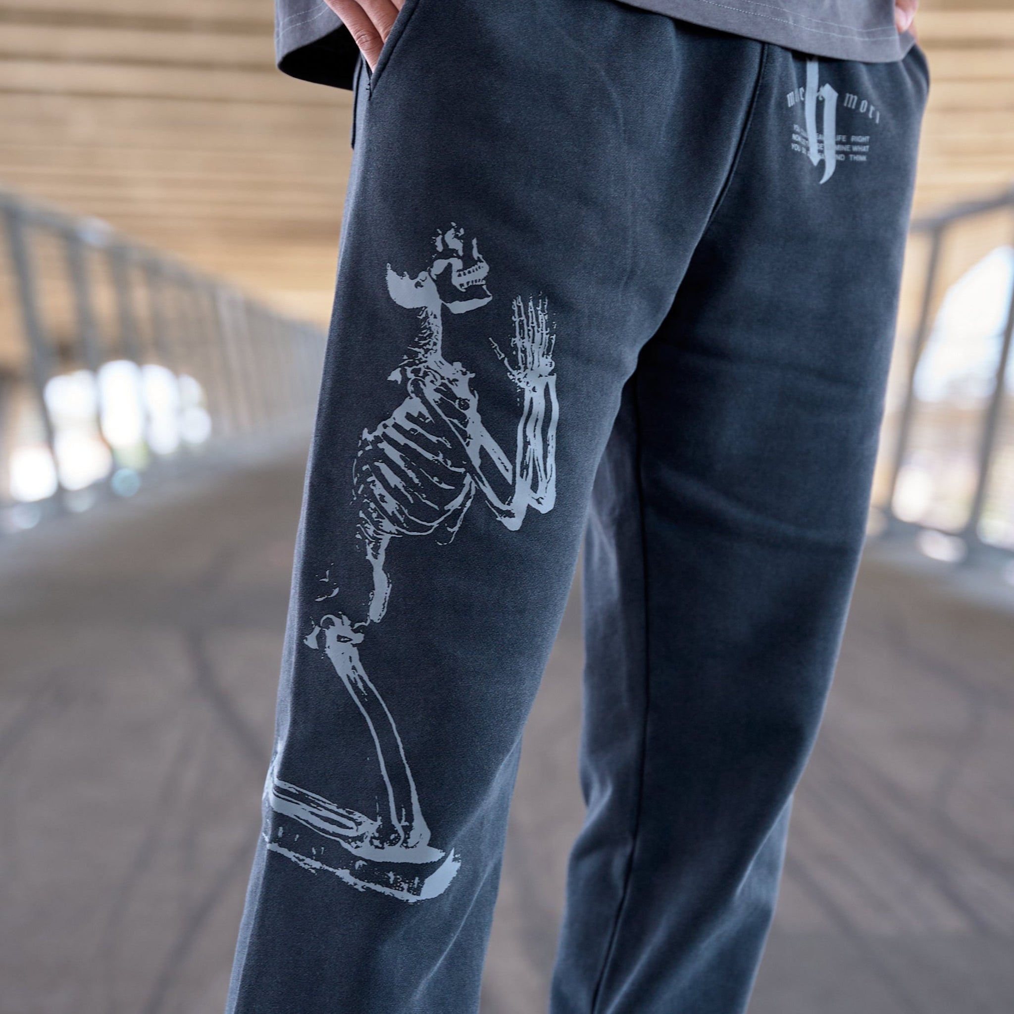 Memento Mori Mortality Joggers in Vintage Black